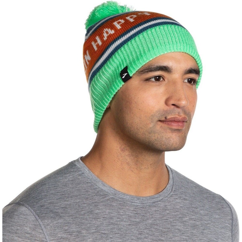 Brooks Running Heritage Pom Beanie Run Happy Dark Ocean NWOT